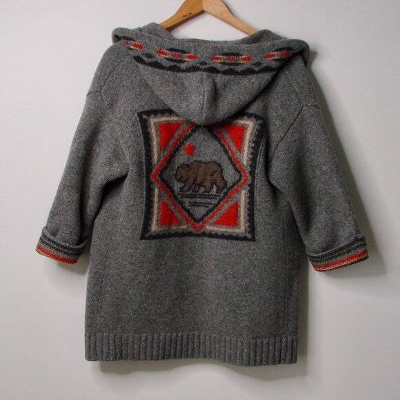 Hollister Gray Lamb Wool Cardigan Sweater Aztec Southwestern Bear Medium Large - Picture 10 of 13